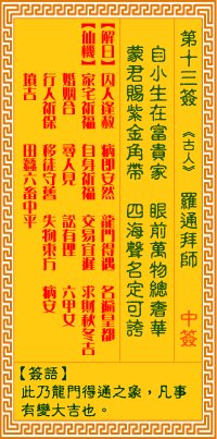 觀音靈簽第壹拾三簽