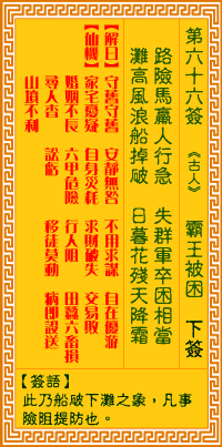 觀音靈簽第陸拾陸簽