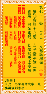 觀音靈簽第柒拾壹簽
