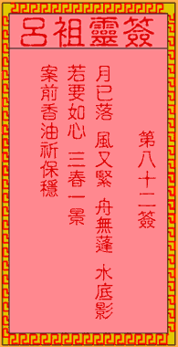 呂祖靈簽第捌拾貳簽：古人泥馬渡康王