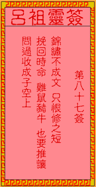 呂祖靈簽第捌拾柒簽：古人子孔子在陳